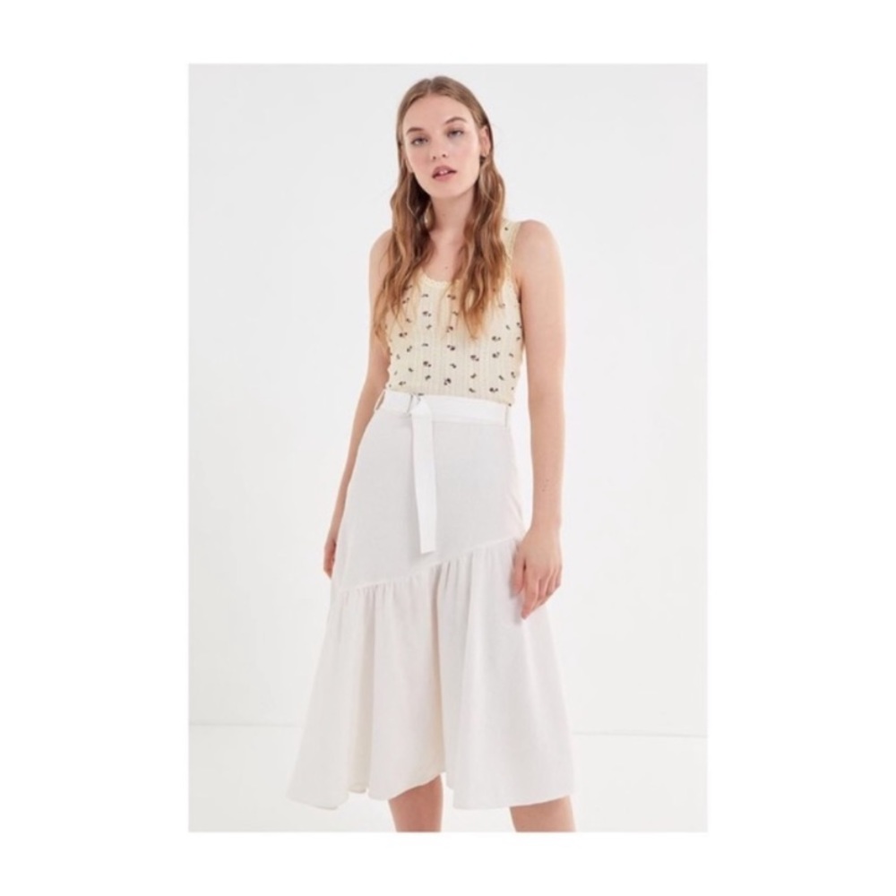 Urban Outfitters White Cotton Midi Belted Skirt